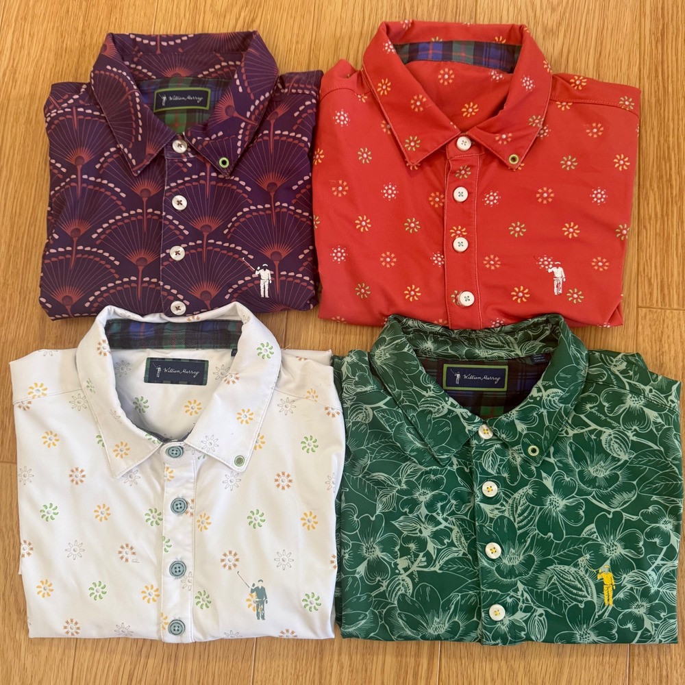 4 William‎ Murray Golf Polo Shirt Mens Small Clover Geometric Performance AOP